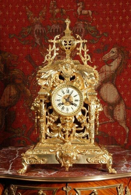 fig 1. Very Large Gilt Brass Clock with Lions ~ French - Circa 1880.
